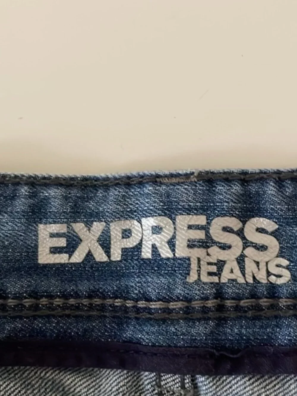EXPRESS Low Rise Jean Shorts Button Fly Cut Off Jean Short Beach Wash Blue